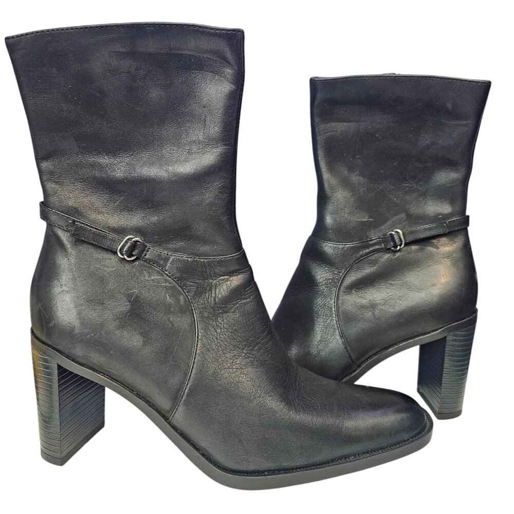 Thom Mcan Leather Heeled Boots Sz 7.5 Womens Style 21913 Black NWT See Descript